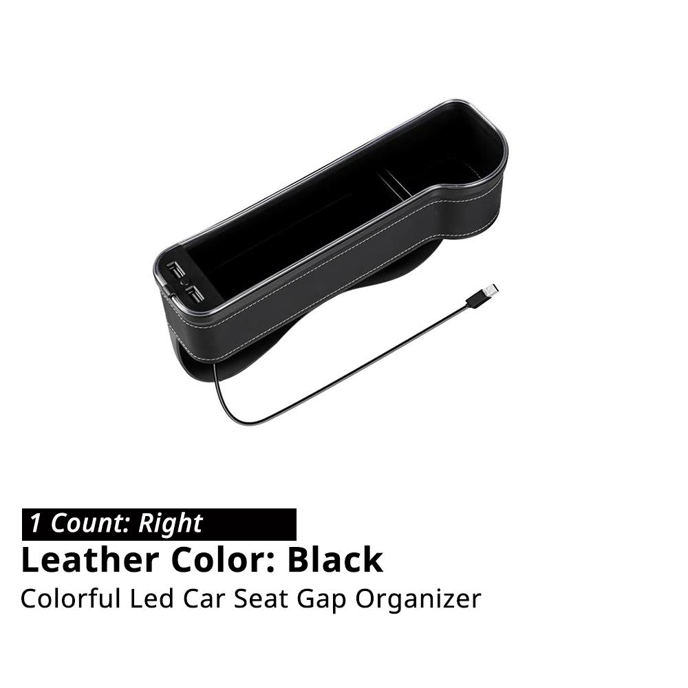 Car Seat Gap Organizer with LED Ambient Light Cup Holder Storage Box and 30W Dual USB Charging for Front Console Accessories