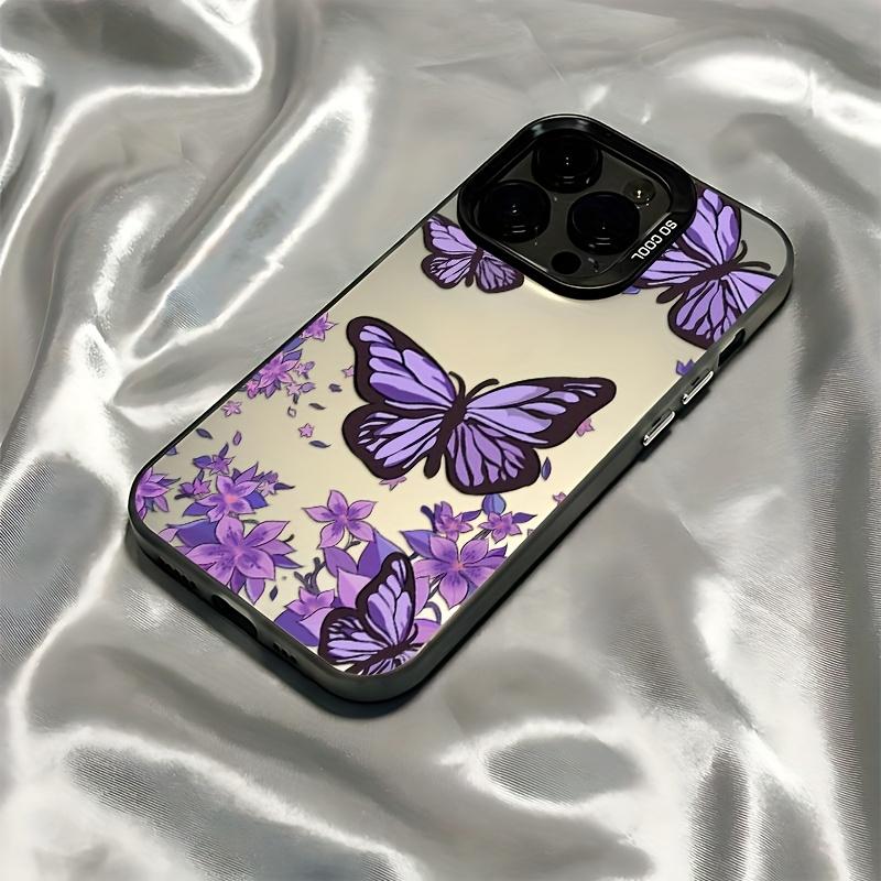 Flower purple butterfly pattern mobile phone case suitable for iPhone17 16 15 14 13 12 11Pro/ Max /Plus anti-fall and shockproof
