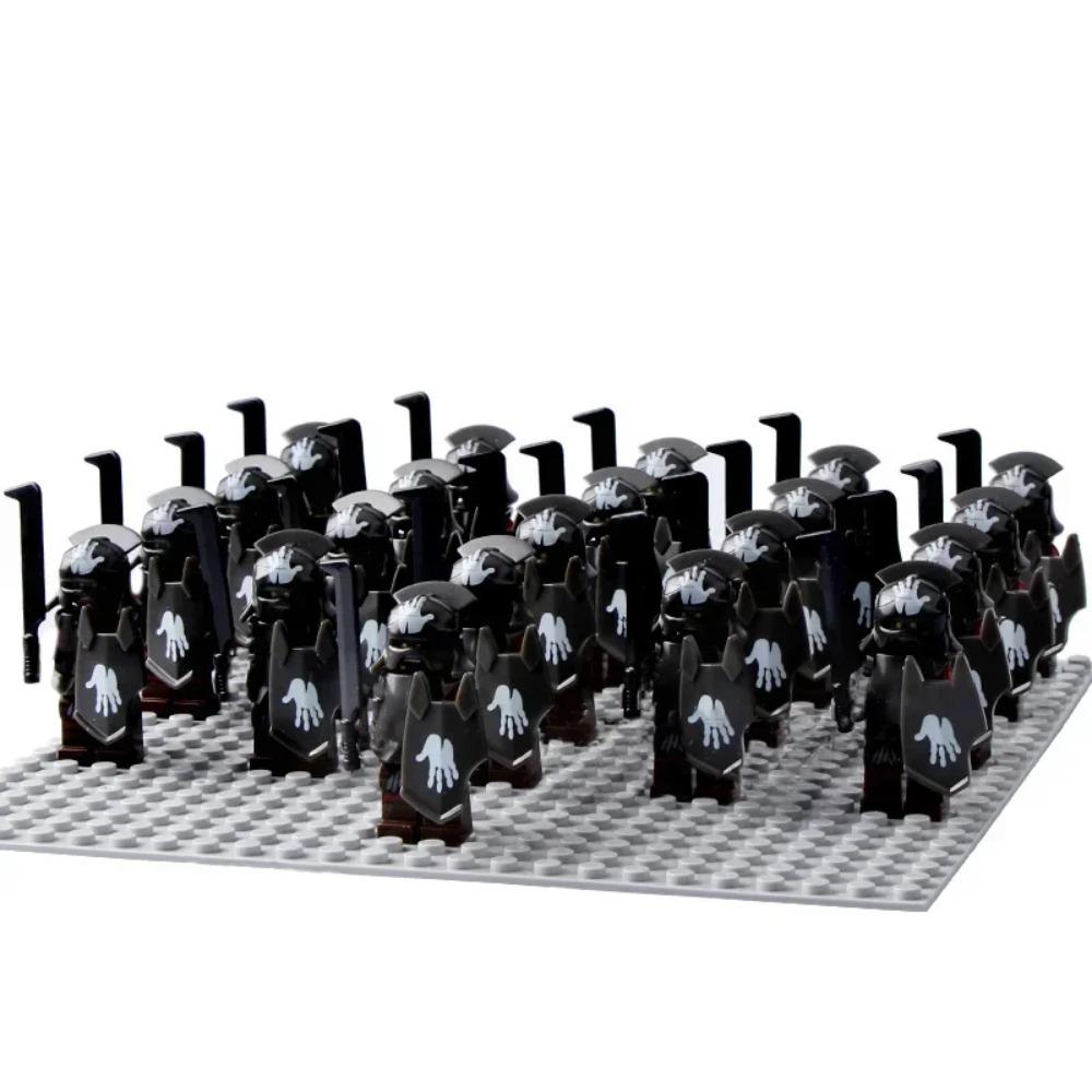 21 Stück/Los Dane Eisene Füße Eomer Rohan Krieger vs Uruk Hai Armee Figuren Mit Schild Schwert Bogen Speer Bausteine Spielzeug für Kinder