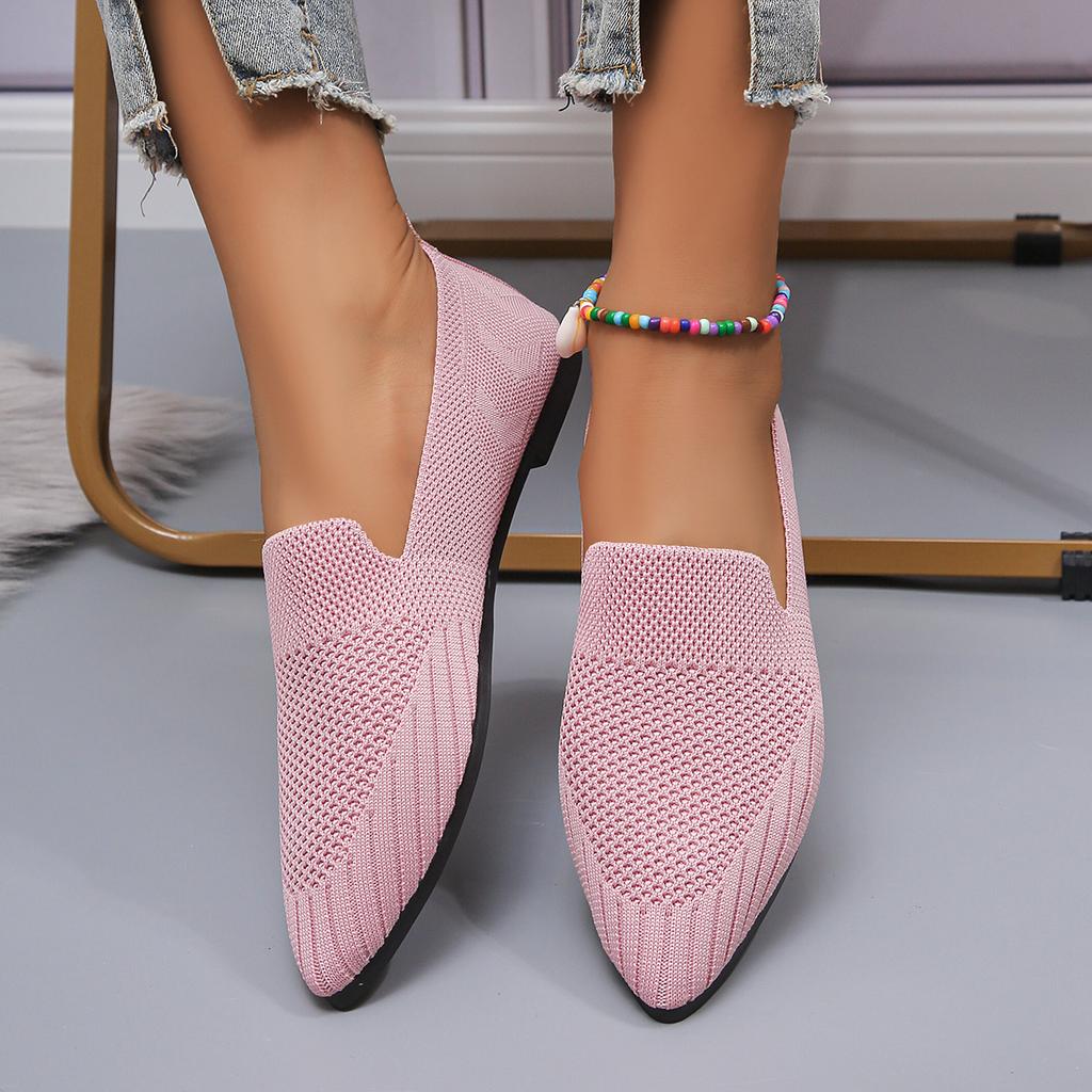 Elegant Office Women Loafers Ladies Hollow Knitting Breathable Solid Color Pointed Toe Mesh Shallow Mouth Flat Casual Shoes