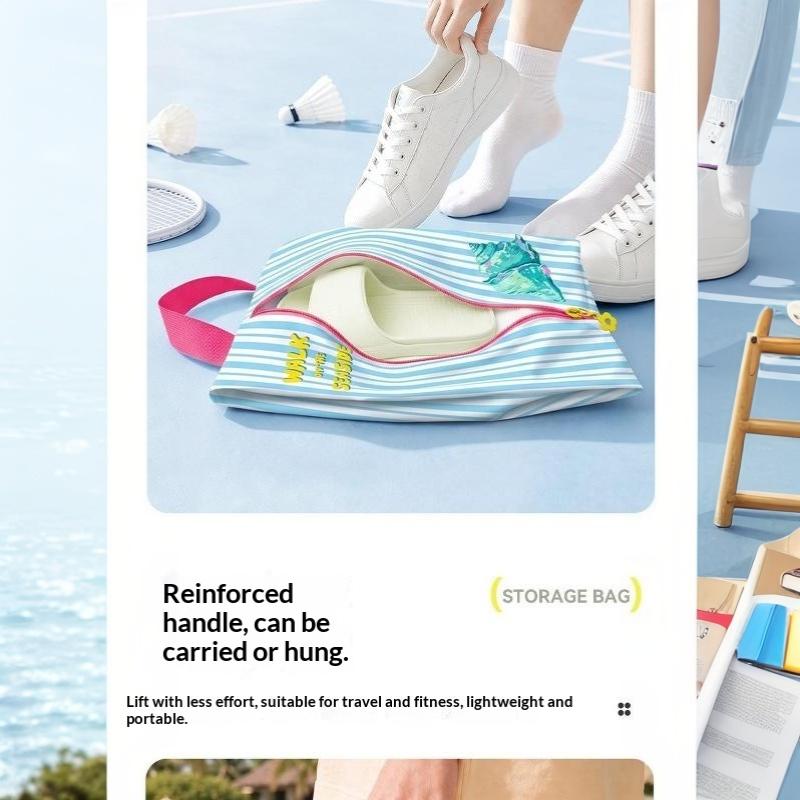 Breathable Water Resistant Shoe Storage Bag With Zipper Cute Striped Print Perfect For Travel Beach Trips Daily Use