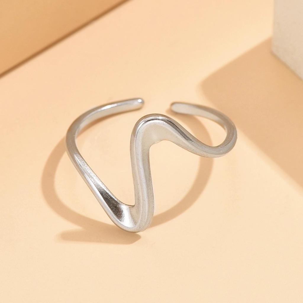 Adjustable Stainless Steel Irregular Curve Ring - European & American Boyfriend Style