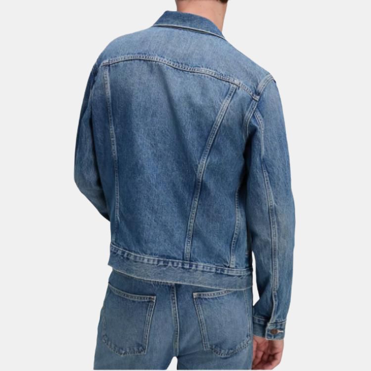 Calvin Klein Klasyczna Dżinsowa Kurtka Kierowcy Ciężarówki Z Sztywnym Szpiczastym Kołnierzem Męskie Kurtki Średnio-Niebieskie 40TM715420