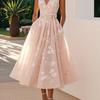 Damen ärmelloses Midi-Kleid mit tiefem V-Ausschnitt, hoher Taille und Blumenprint, Cocktail-Abendparty, formelles Kleid