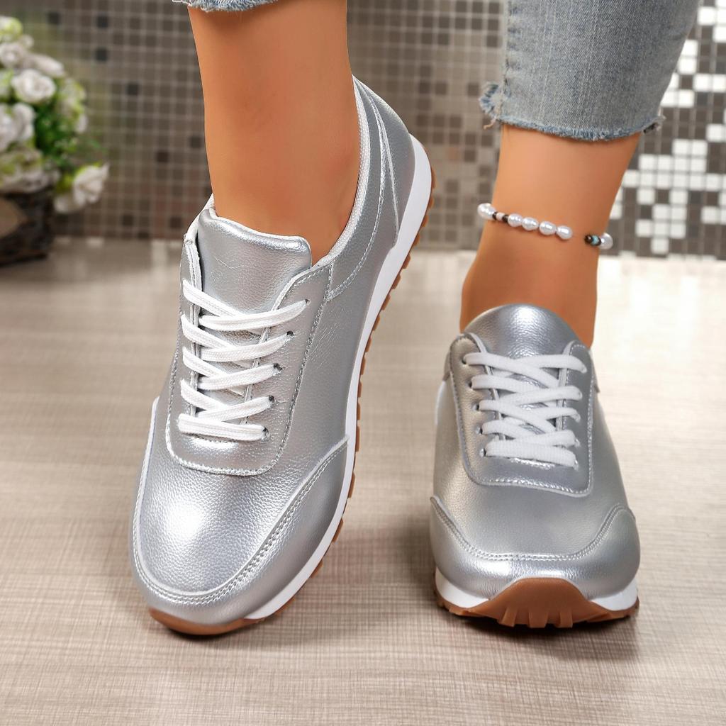 Fashion Plus Size Casual Leather Sneakers Spring/autumn Fashion Round Toe  Lace-Up Flat Low Top Casual Shoes for Women