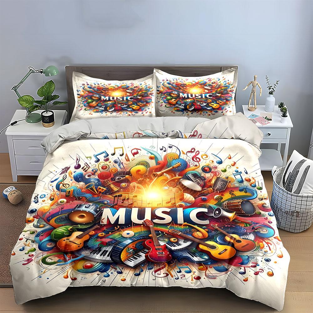 Colorful Musical Instruments Art Bedding Duvet Cover Set Duvet Cover Pillowcases (1*Duvet Cover 2*Pillowcases, without duvet insert)