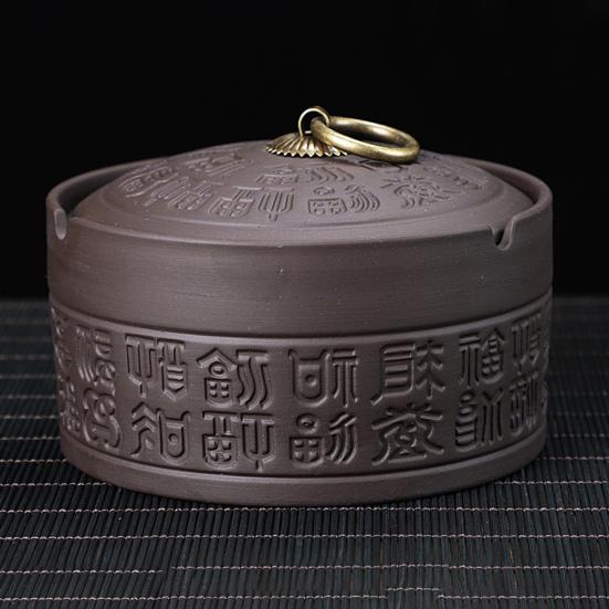 Yousheng Ceramic Ashtray with Lid Retro Chinese Style Windproof Heat-resistant Ash Holder Portable Travel Home Office Outdoor Ash Storage Tray