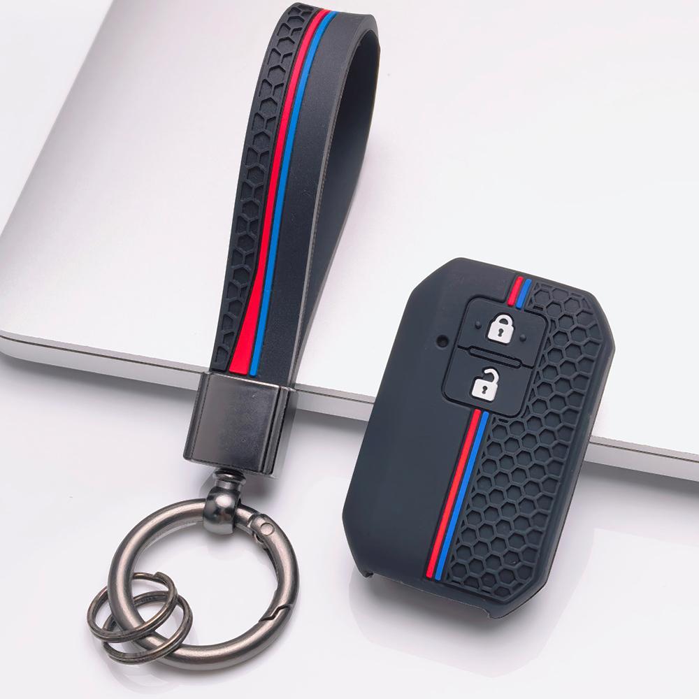 Silicone Car Key Fob Cover for Suzuki Swift Ertiga Ignis Baleno XL7 Ciaz Dzire Wagon R with Keychain Honeycomb Texture Shockproof Remote Key Protector