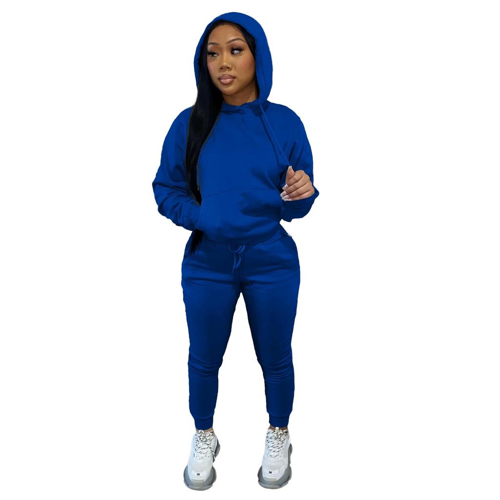 European & American Women's Plus Velvet Hooded Sweatshirt & Pants Set - Casual Sportswear