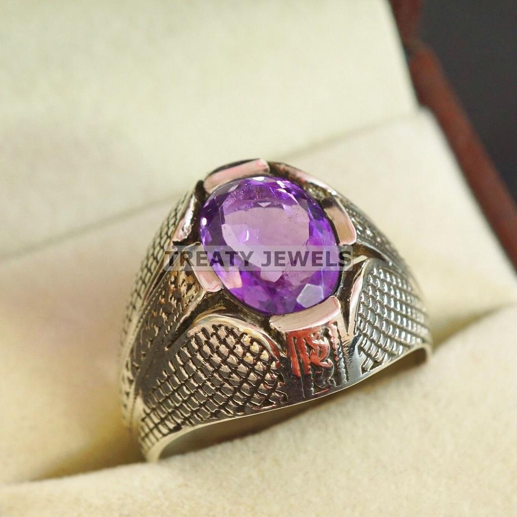 Bague en Argent Sterling 925 avec Pierre Précieuse Améthyste Taille Ovale Pour Homme #A674 JL375658843111