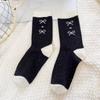 Female Autumn and Winter Point Yarn Bowknot Stripe Lovely All Build In Tube Cotton Socks