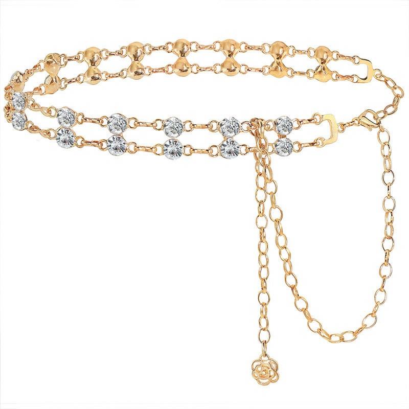 

110CM Fashion Two Rows Crystal Waist Chain Accessories for Women Flown Long Pendant Belly Chain Bikini Body Jewelry Gift
