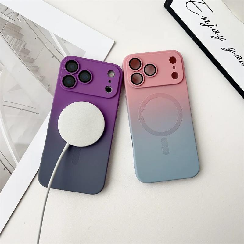 Magnetic Gradient Color Phone Case For iPhone 17 16 15 14 Plus 13 12 11 Pro Max For Magsafe Wireless Charge Soft Silicone Cover