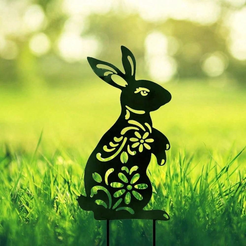 Black Metal Rabbit Garden Stakes Outdoor Decor Personalized Gift for Yard