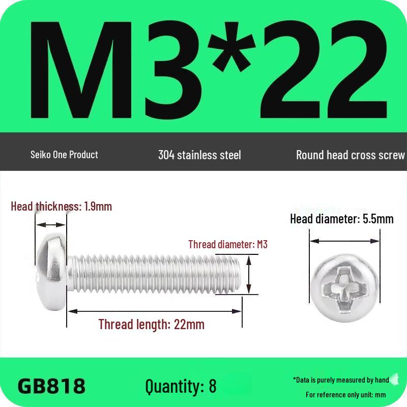 Phillips Pan Head Machine Screws, 304 Stainless Steel, Sizes M1-M10