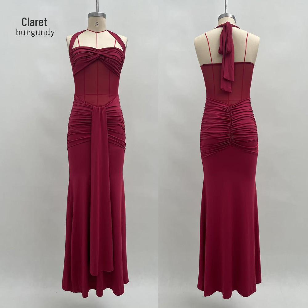 European & American Ruched Long Dress - Fashionable Sexy Open Back Hip-Hugging Style (2026 Collection)