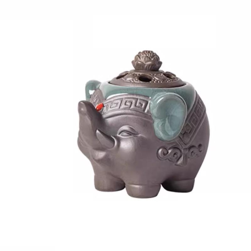 Creative Ceramics Mini Aromatherapy Furnace, Home Indoor Zen Tea Ceremony Decorations, Elephant Shape, Small Incense Burner, 1Pc