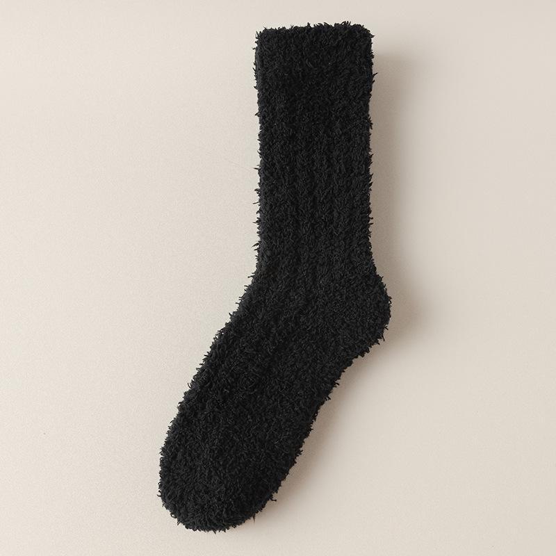 Women's Warm Mid-Tube Coral Fleece Socks - Japanese Style, Pure Color, All-Season Home Lounge Socks