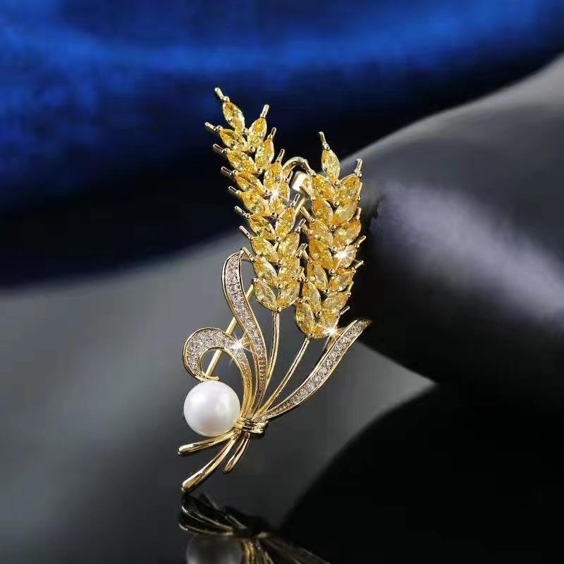 Elegant Wheat Ear Crystal Brooch – Luxury Women's Accessory for Scarves and Waist Pinning