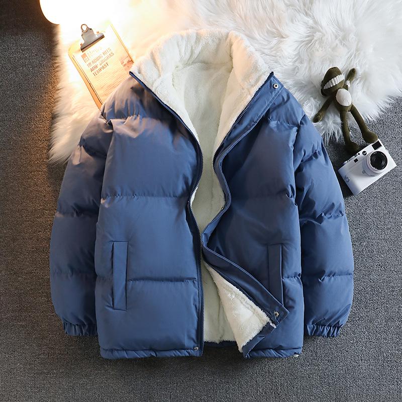 Pánský módní zimní kabát z jehněčí kůže, bavlna se sametem, krátký stojatý límec