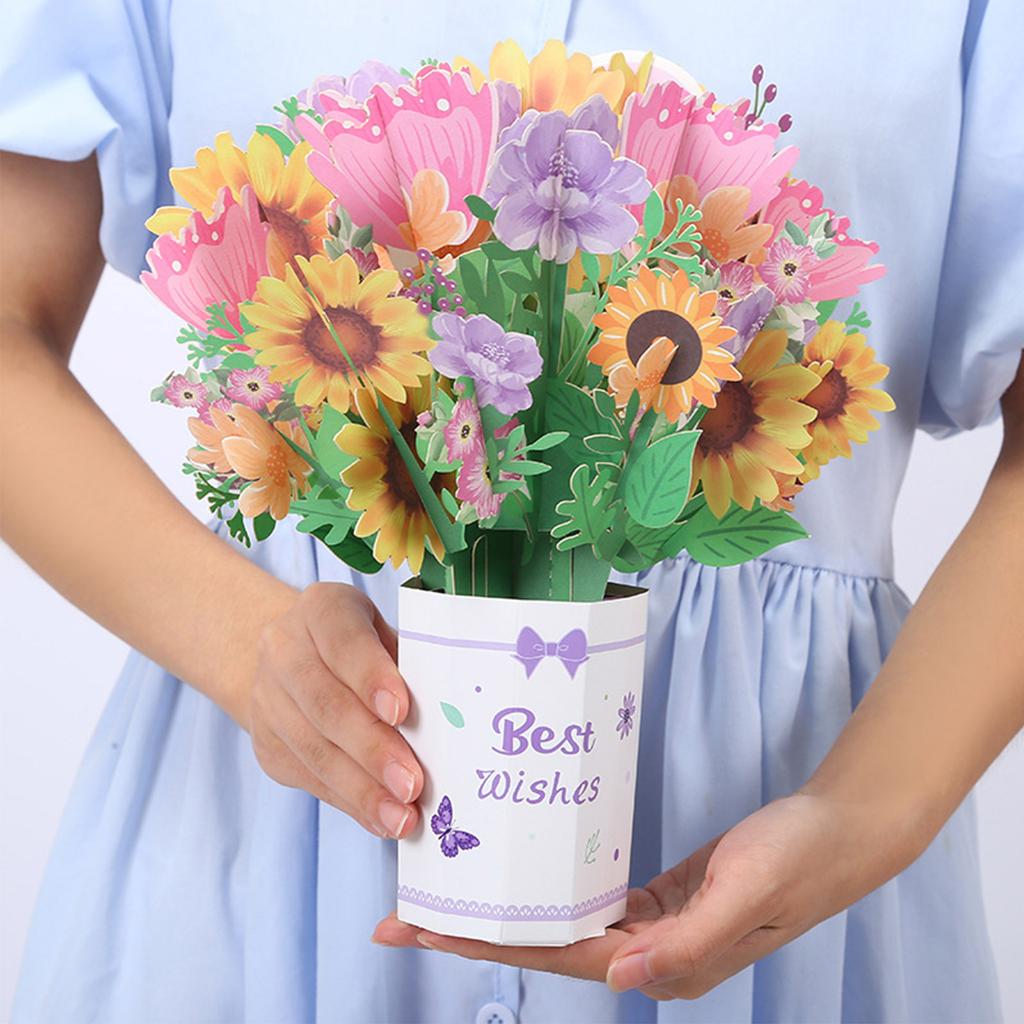 Paper Flower Bouquet Pop Up Card Bouquet Popup 3D Greeting Card for Friendship Birthday Congratulation Style 1