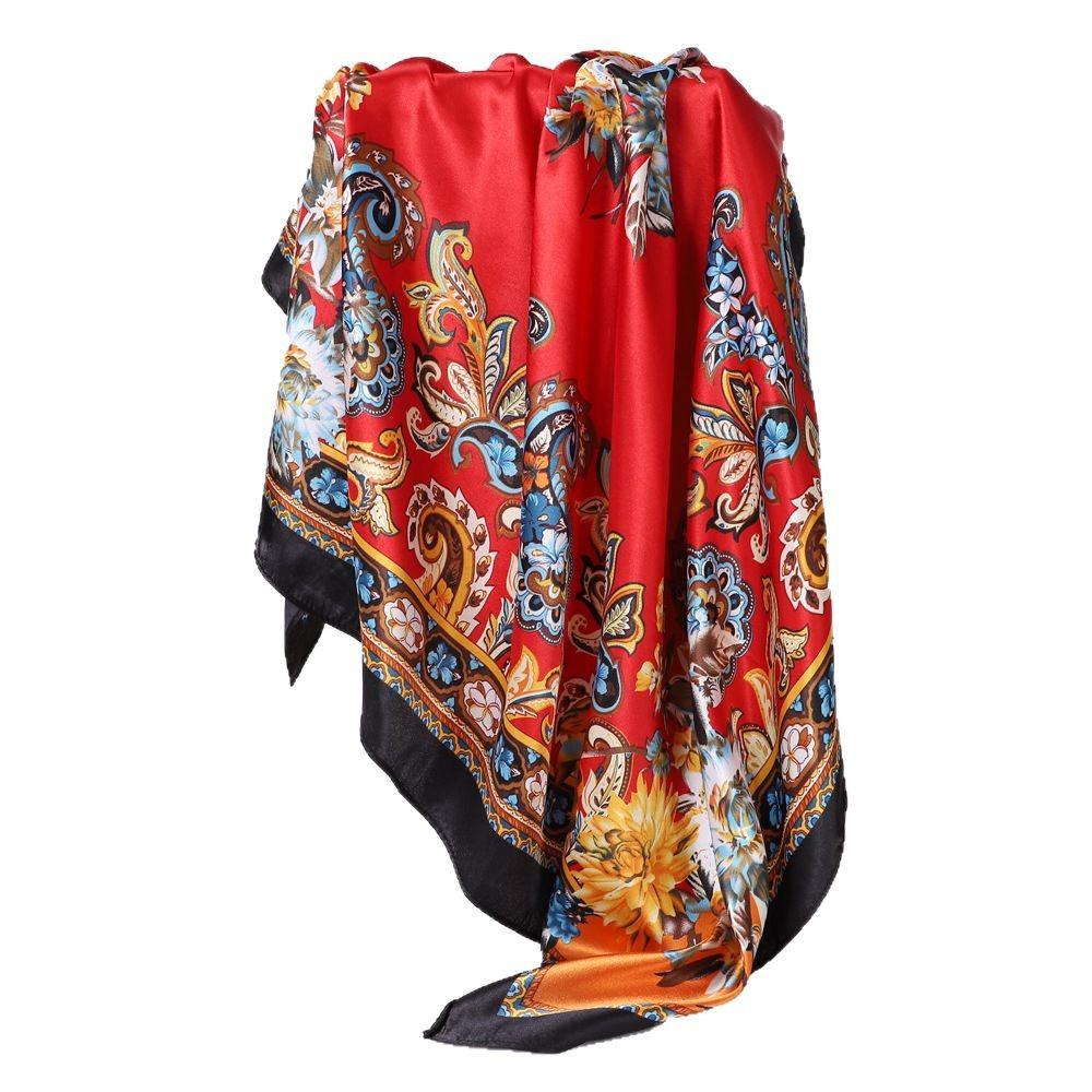 Silk Scarf Square Scarf Classy Women's Shawl Retroprinting Satin Headscarf 90cm Scarf