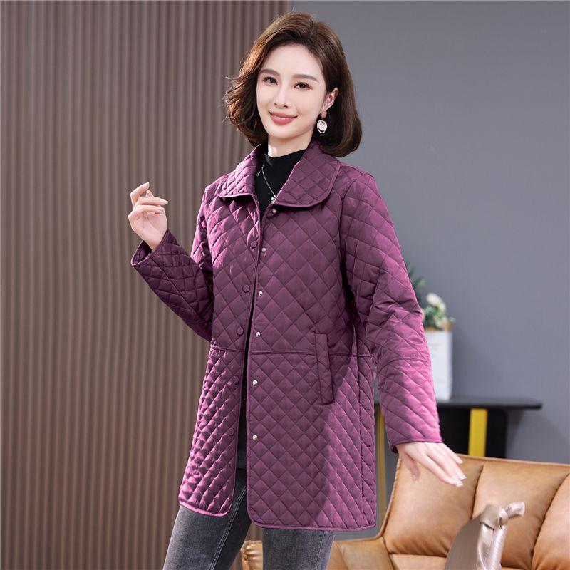 

High end Diamond Plaid Cotton Jacket 6XL Women s Spring Autumn Casual Light Thin Small Cotton Coat Female Leisure Outwear S фіолетовий