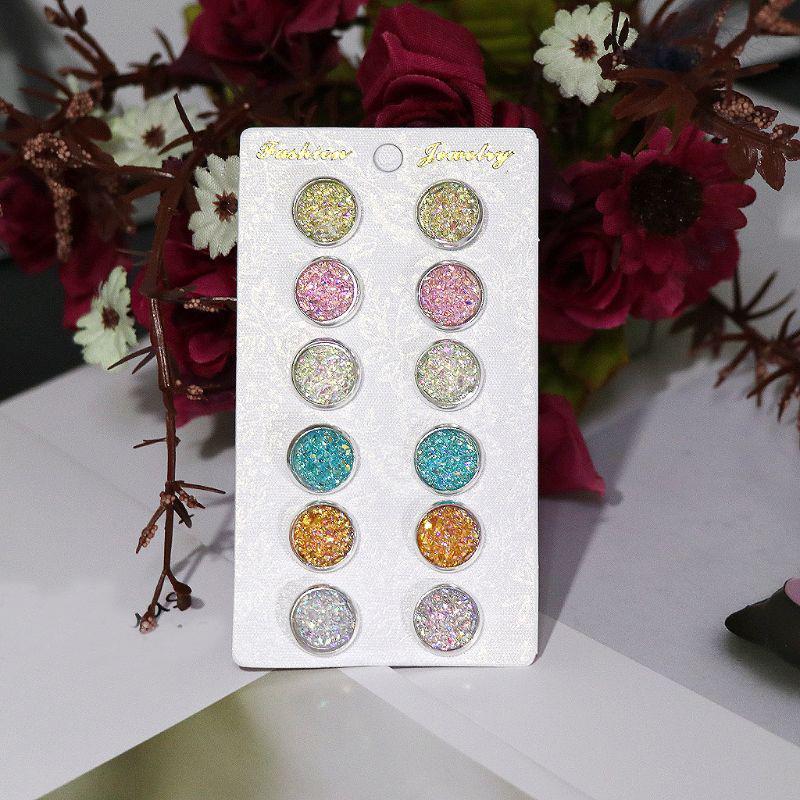 6 Pairs Stainless Steel Shiny Austrian Crystal Round Stud Earrings Set