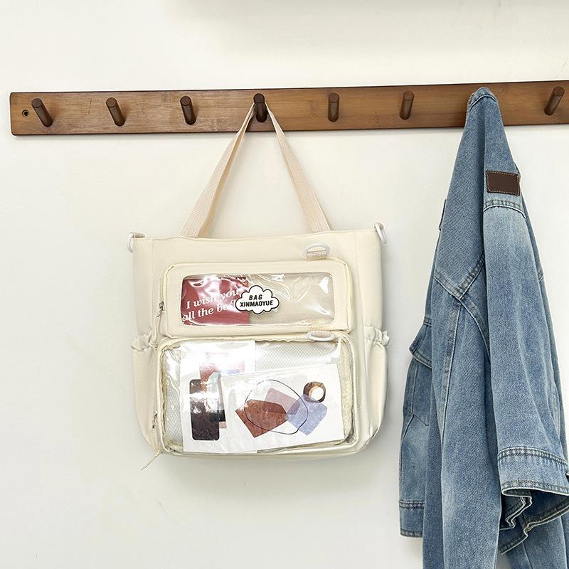 

Повседневная прозрачная сумка-тоут большой вместимости, студенческая сумка для занятий, красивая однотонная сумка-мессенджер на одно плечо, подмышку белый