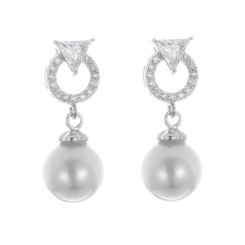 Korean Geometric Hoop & Pearl Dangle Earrings - Exquisite Metal Diamond Stud Women's Earrings