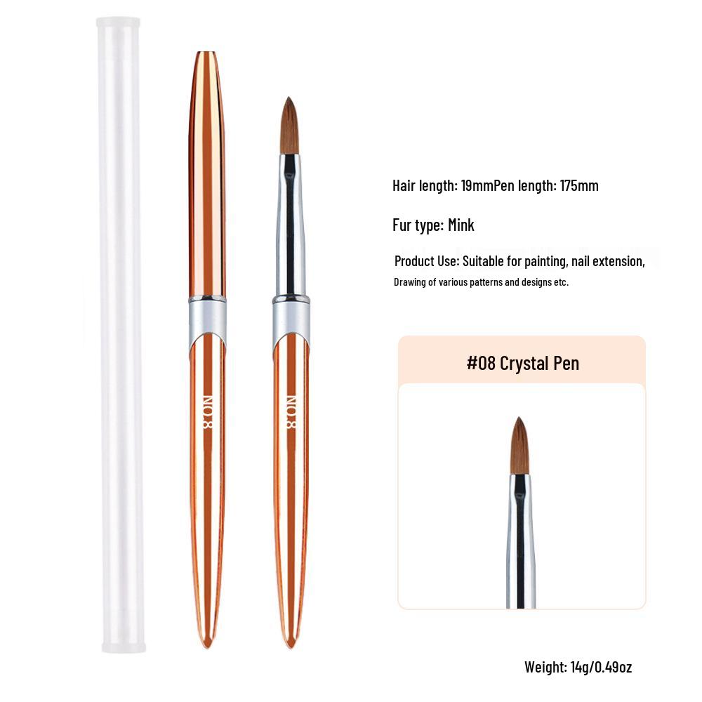 50% Mink Hair Nail Art Brush with Crystal and Metal Handle for Extensions and Carving