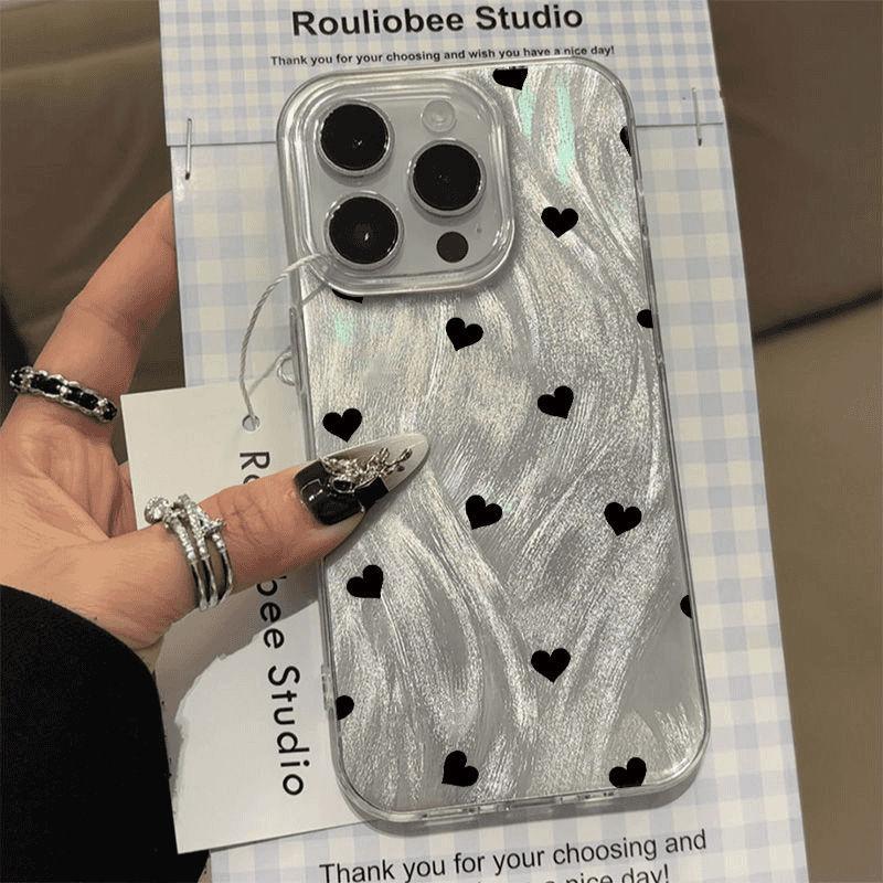 Feather Yarn Black Love iPhone11 Mobile Phone Case 11 Apple 11promax Niche 11 Large Holes 11 Anti-drop 11 Women