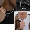 Geometric Square Black Blue Pendant Necklace Stainless Steel Simple Flat Cuban Chain Collars Trendy Hip Hop Jewelry Gift for Men