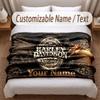 Harley-Davidson Printed Flannel Blanket Custom Name Text Soft Warm Throw For Bedroom Holiday Gift