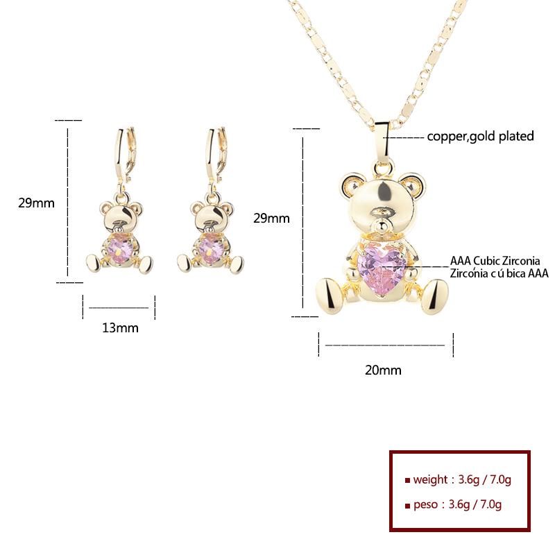 Hengdian Joyeria Chic 18K Gold Plated Brass Earrings Necklace Set With Cute Zircon Bear Design for Women Fashion Jewelry Set