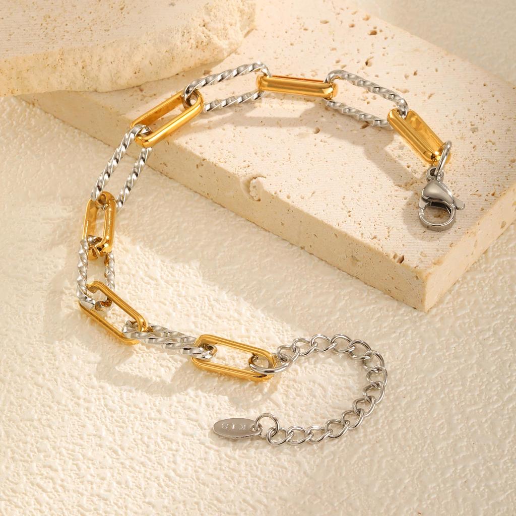 Minimalist Chain Bracelet Stackable Gold Silver Mixed Color Stainless Steel Jewelry Paperclip Dainty Bracelet For Women Mom Gift