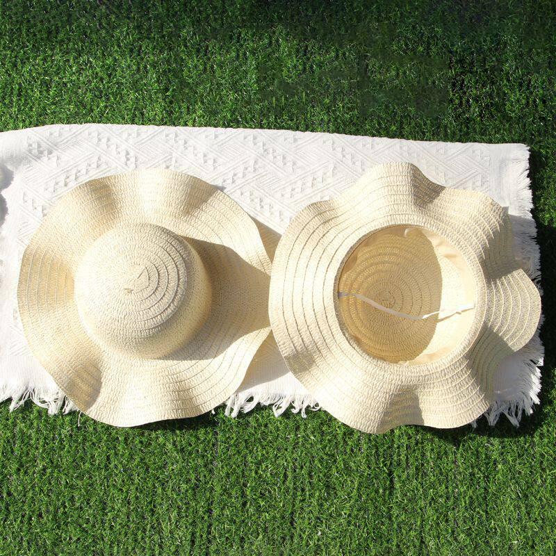 Summer Beach Wavy Edge Wide Brim Straw Hat For Seaside Vacation Women Outdoor Sun Cap