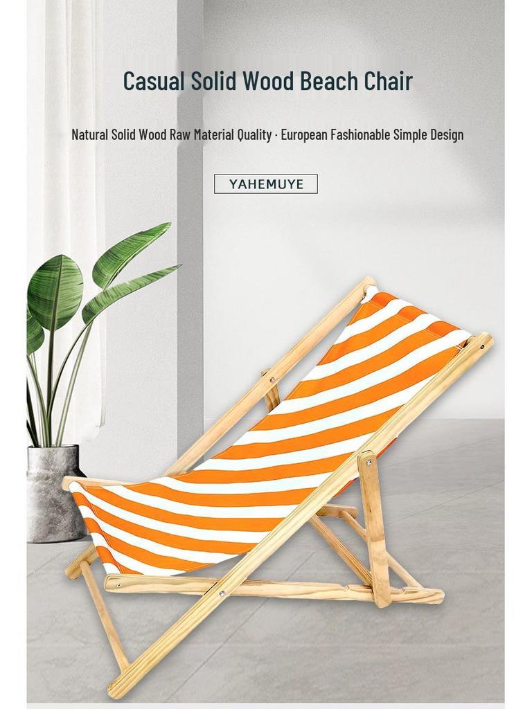 Adjustable Solid Wood Beach Lounger: Outdoor Folding Chair for Leisure & Camping