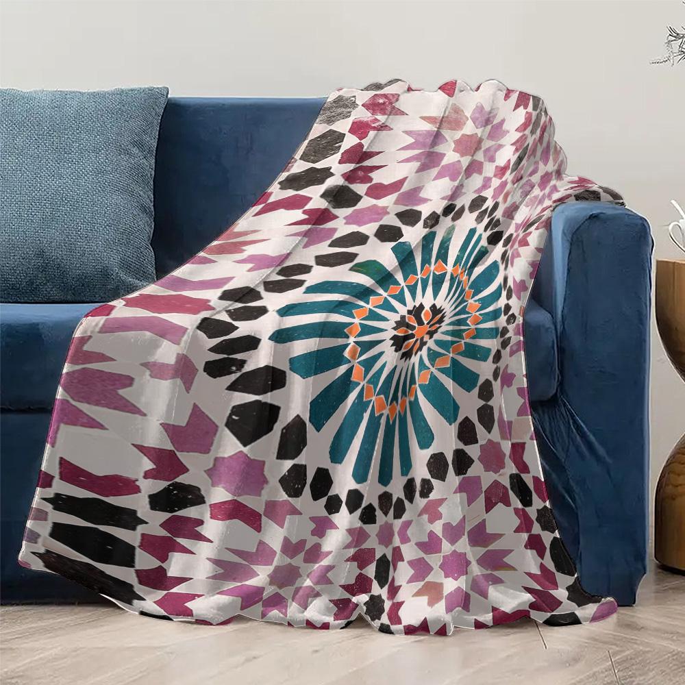 Geometric Mosaic Pattern Flannel printed blanket suitable for all seasons suitable for living room office sofa and travel