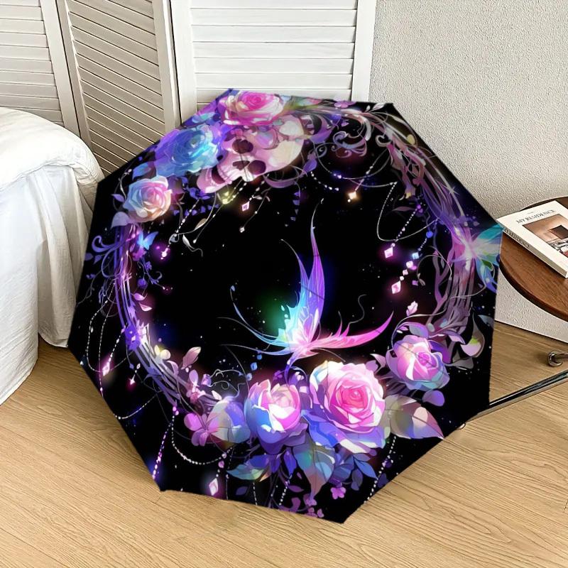 1pc Skull Roses Butterfly Fantasy Artwork Umbrella with Plastic Handle,Suitable for All Seasons Home Travel Outdoor UmbrellaDD1490