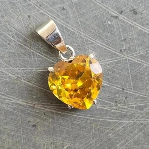22 Ct Natural Yellow Sapphire Heart Shape Cut 925 Sterling Silver Gem Pendant