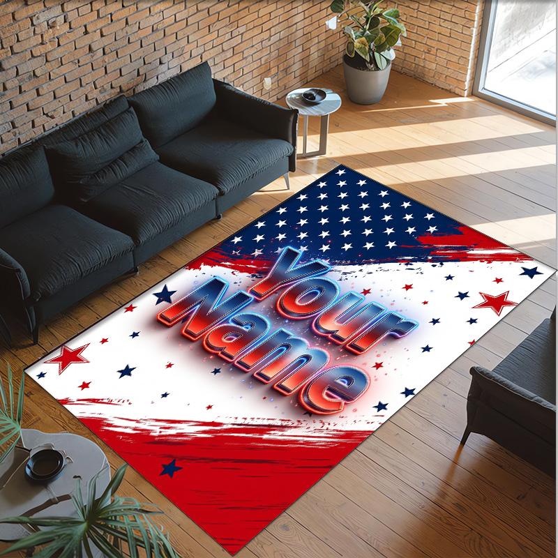 American Patriotic Theme Crystal Velvet Rug Personalized Custom Name Text Soft Floor Mat Home Decor