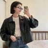 Women Spring and Autumn Vintage Lapel Thin Single-Breasted PU Leather Jacket