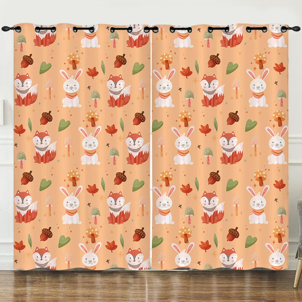 Curtain Cartoon Animal Bear Deer Love Kitten Digital Printing Blackout Curtain Punching