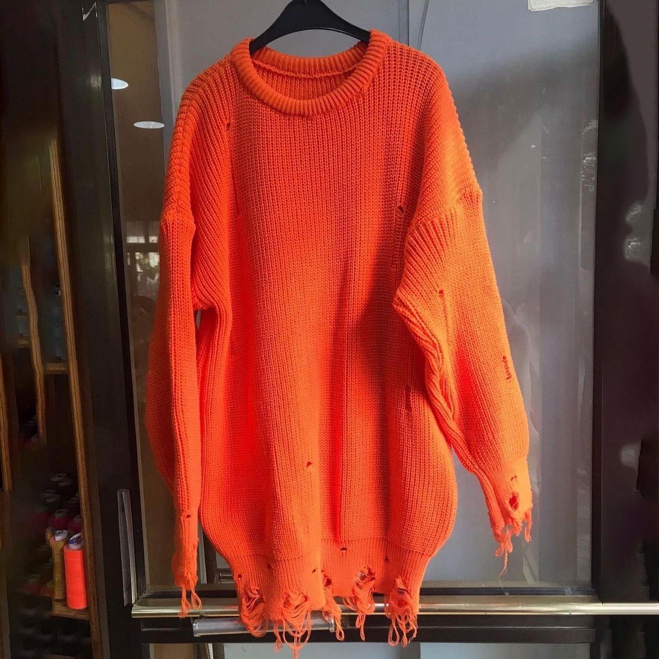 

Осень-зима Винтажный свободный топ с длинными рукавами Однотонный пуловер Трикотажный свитер с круглым вырезом XL оранжевый