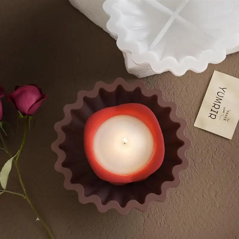 Top Quality Wavy Lace Bowl Shape Candle Cup Silicone Mold Cement Gypsum Aromatherapy Resin DIY Storage Bowl Flower Pot Home