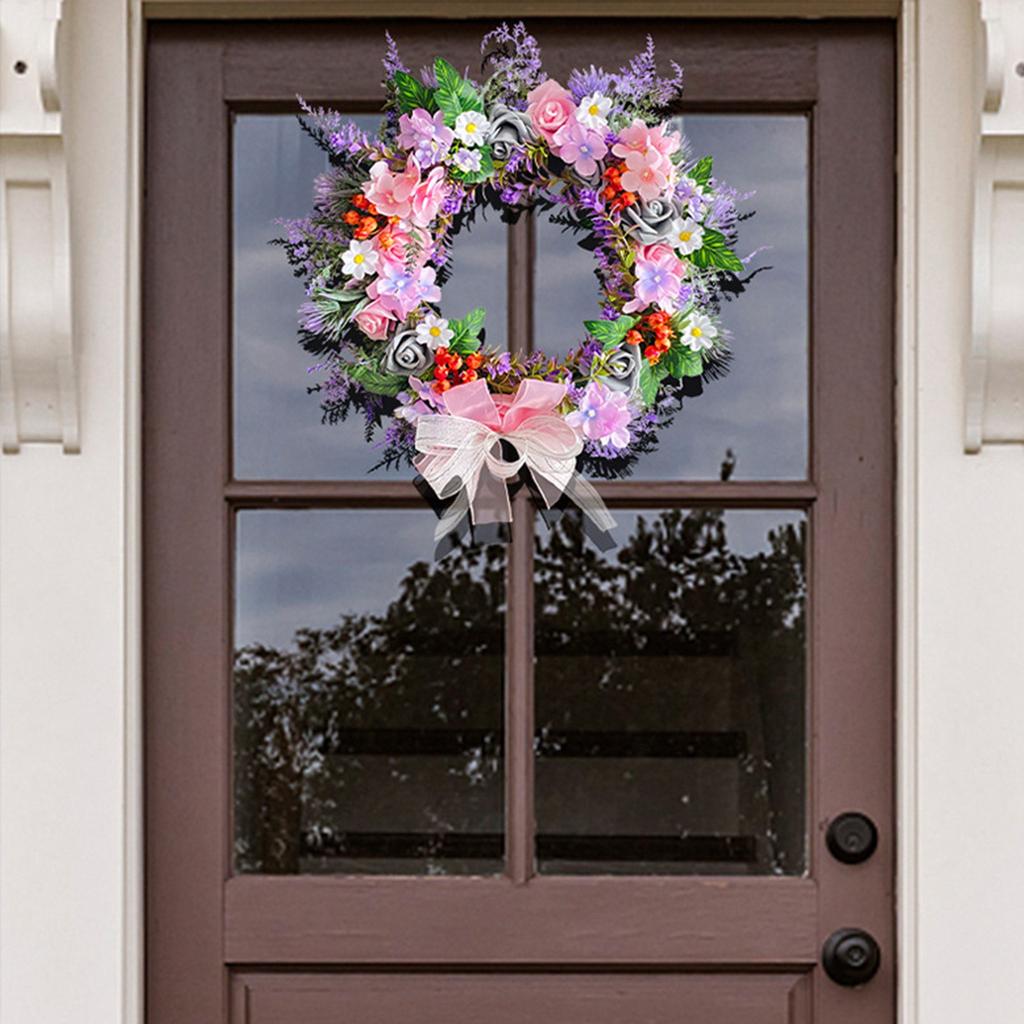Wianek z symulowanych kwiatów w kształcie kokardy, wianek sezonowy, dekoracja do zawieszenia na drzwiach, rekwizyty świąteczne, dekoracja do zawieszenia na oknie