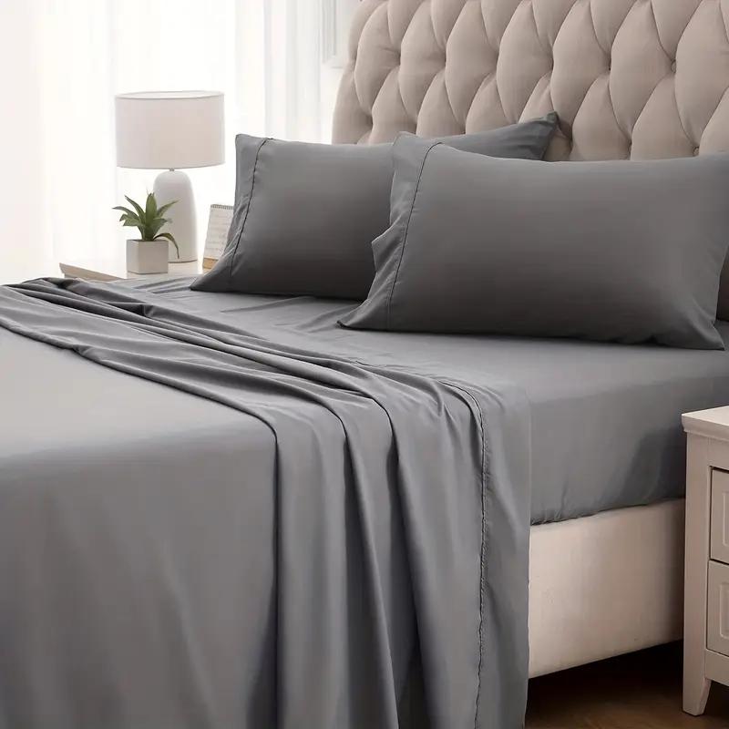 3/4 PC Bed Sheet Set Solid Color Mattress Protector Soft and Comfortable Bedding Bed Sheet Non-Slip Deep Pocket Fitted Sheet Set