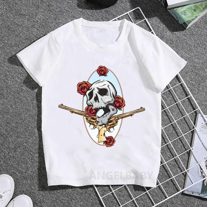 Hot Sale Gun N Roses Rock Band Print Fashion Kids T shirt Girls Summer Tops Baby Boys Clothes Children Short Sleeve T-shirts