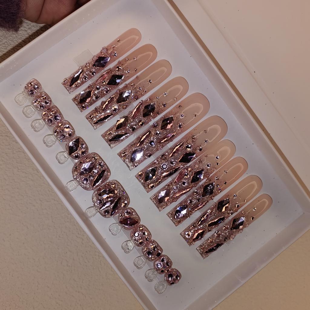 Thick and Hard Artificial Fingernails Square and Long Manicure False Nails with Glue Stickers Press on Nails